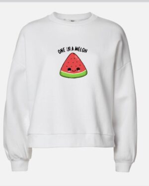 One in a melon sweatshirt