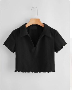 Black Collar Frill Top