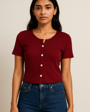 Maroon Button Top