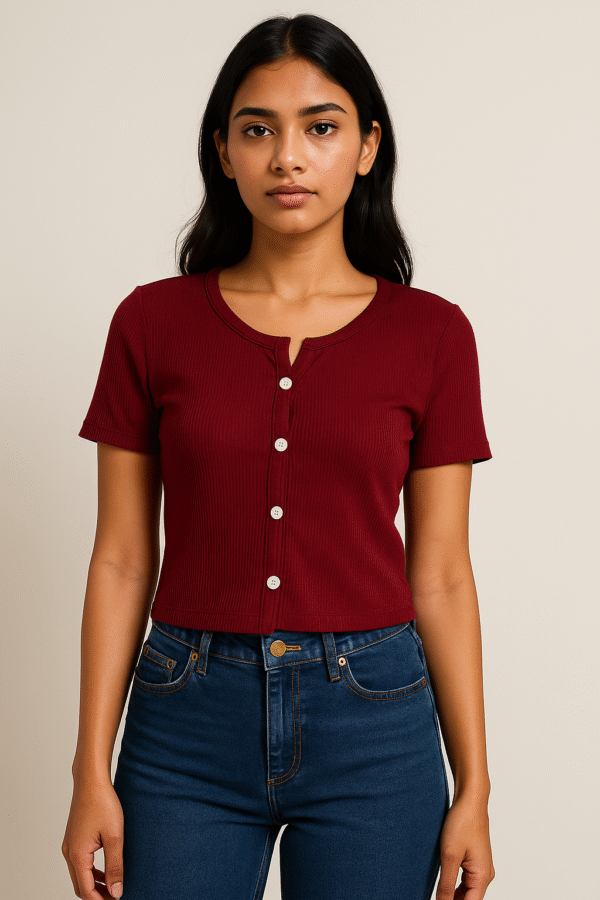 Maroon Button Top