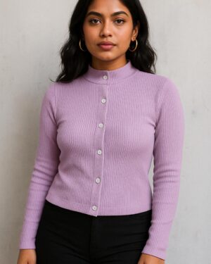 Lavender Mock Neck Button Top