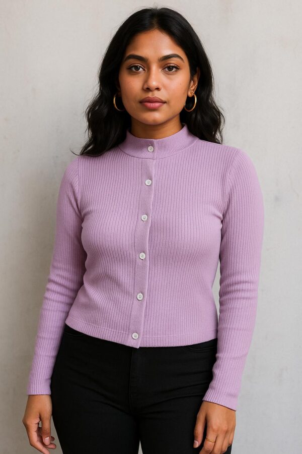 Lavender Mock Neck Button Top