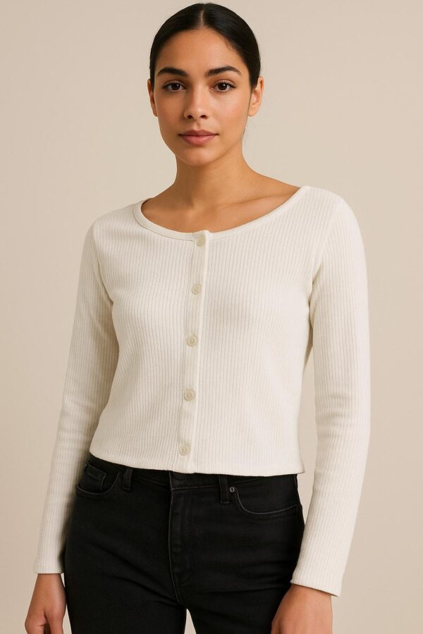 White Broad Button Top