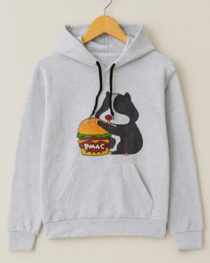 Cozo eating with burger crop hoodie