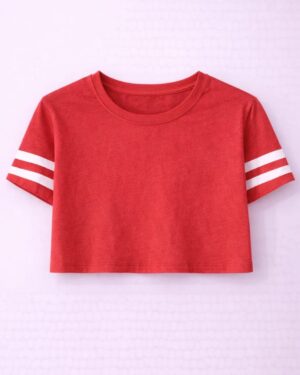 White strip lining crop tee