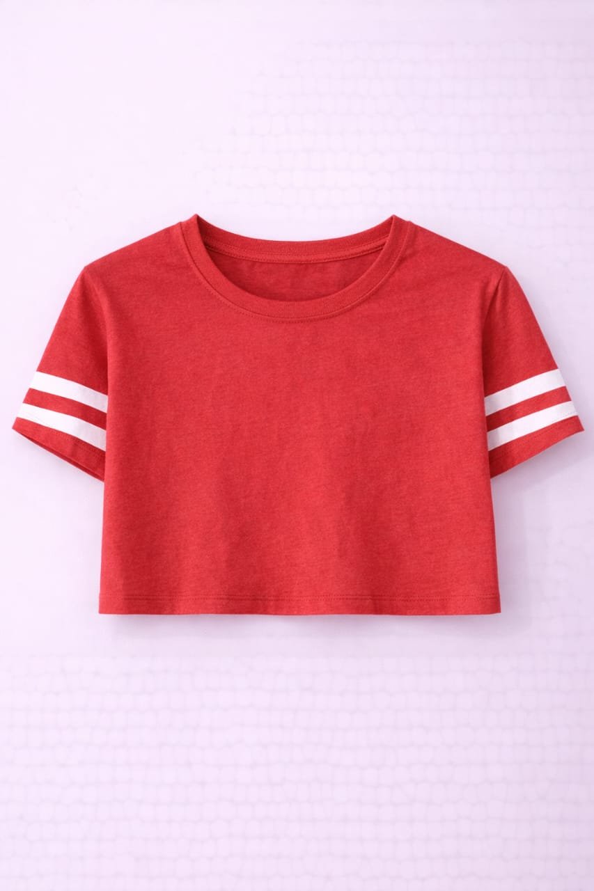 White strip lining crop tee