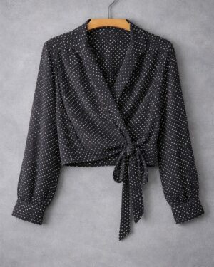 Black Polka Dot Wrap Top