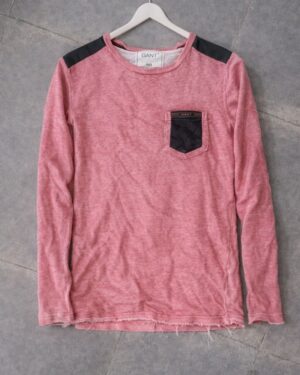 Pink Contrast Pocket Full Sleeve T-Shirt