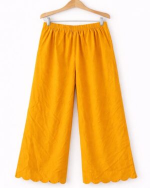 Mustard Scallop Hem Palazzo Pants