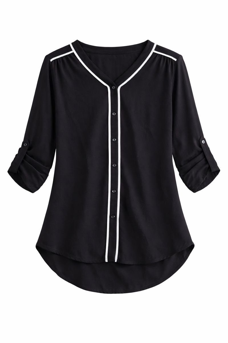 Classic Black Button Detail Top