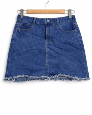 Casual Frayed Hem Denim Skirt