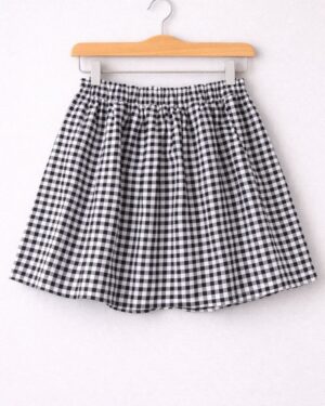 Elastic Waist Gingham Skirt