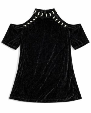 Black Velvet Pearl Neck Top