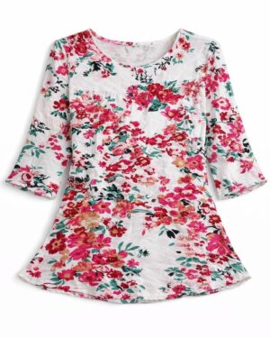White Floral Print Casual Top