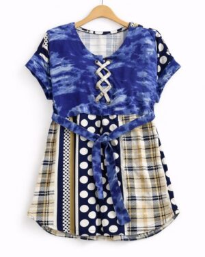 Indigo Patch Print Tie-Up Top
