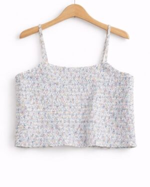 Soft Blue Tweed Crop Top
