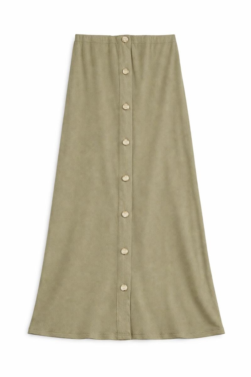 Olive Button Front Ribbed Sleeveless Top