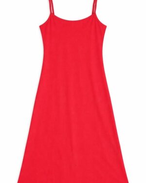Red Ribbed Spaghetti Strap Dress