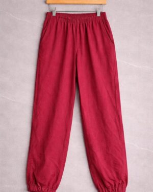 Burgundy Relaxed Fit Cotton Pants