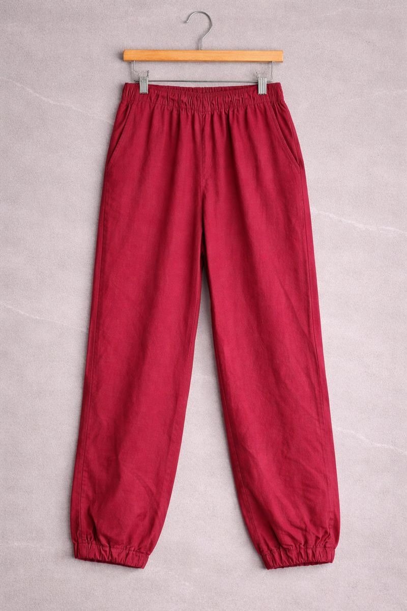 Burgundy Relaxed Fit Cotton Pants