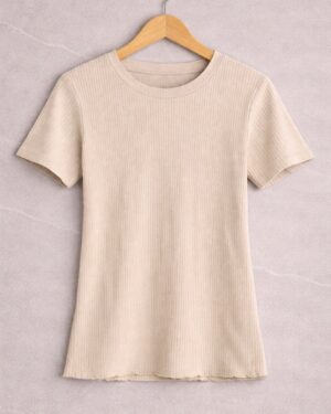 Beige Ribbed Half Sleeve Top