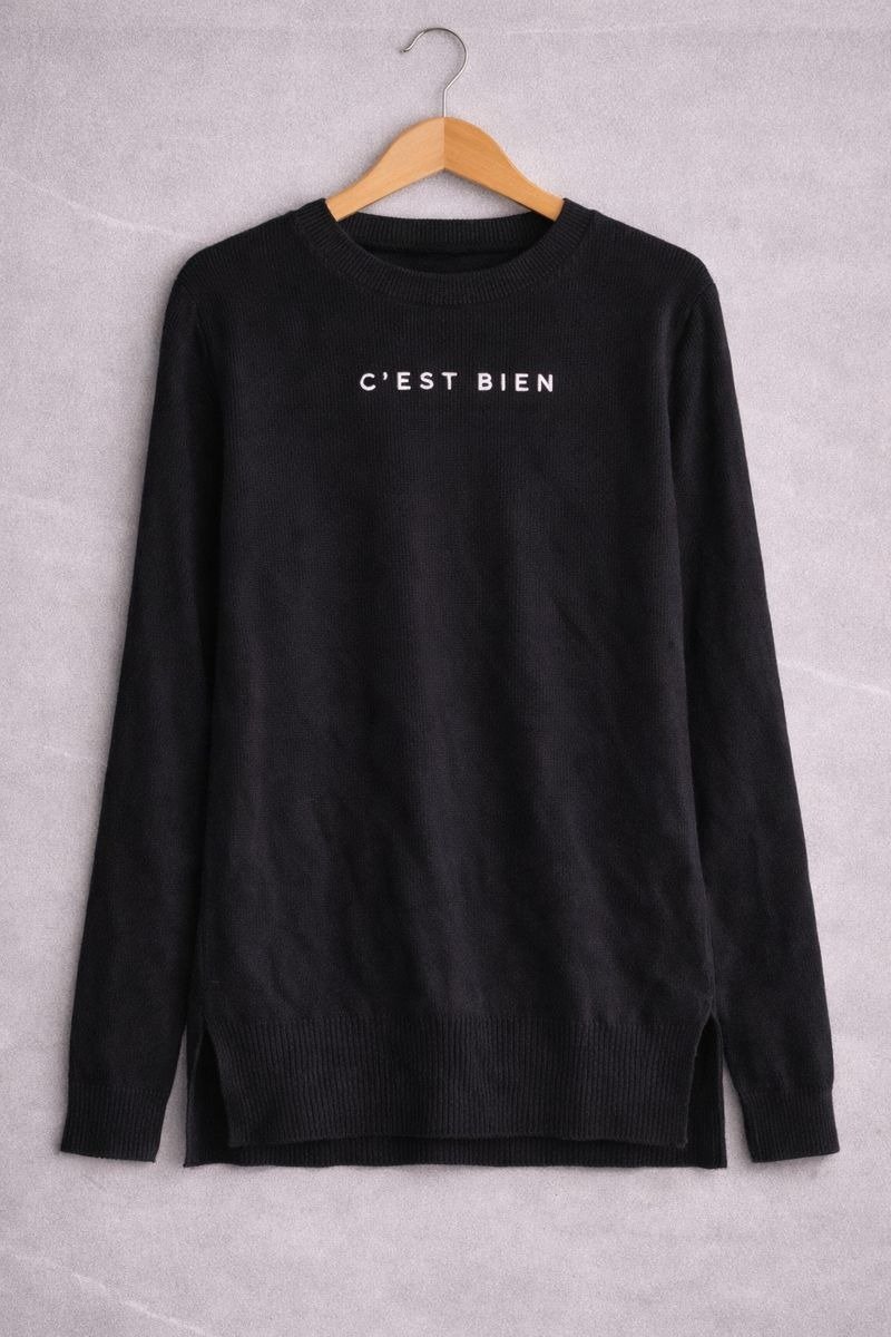 Black Ribbed Knit Full Sleeve Top