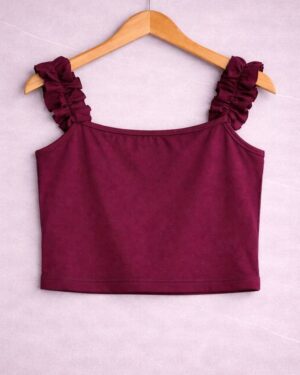 Dark Pink Ruffle Strap Crop Top