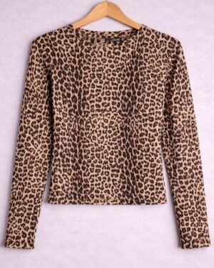 Leopard Print Ribbed Long Sleeve Top