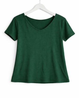 Classic Green Ribbed V-Neck Tee