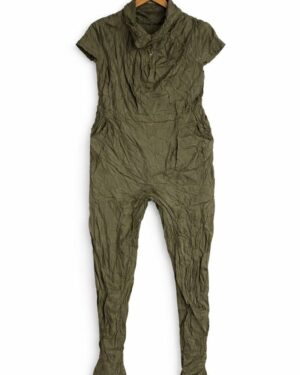 Olive Green Crinkled Utility Jumpsuit