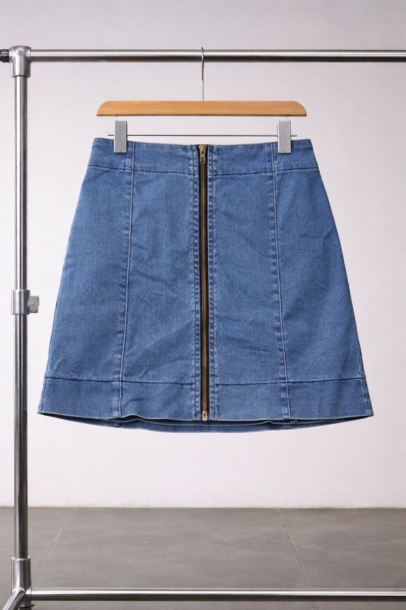 Front Zip Denim Mini Skirt