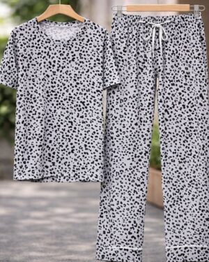 Monochrome Spot Lounge Co-Ord Set Full paint half tshirt