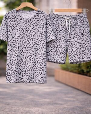 Monochrome Spot Lounge Co-Ord Set Half paint half tshirt