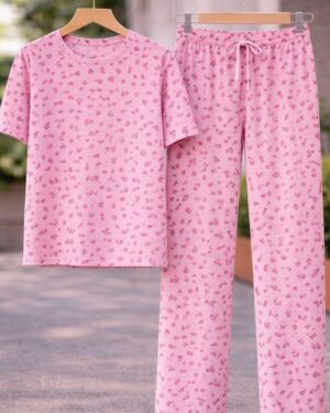 Pink Blossom Lounge Co-Ord Set Half Shirt Full Paint