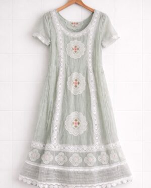 Sage Green Lace Embroidered Midi Dress