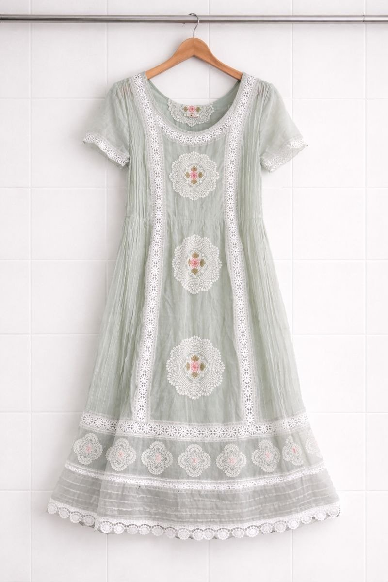 Sage Green Lace Embroidered Midi Dress