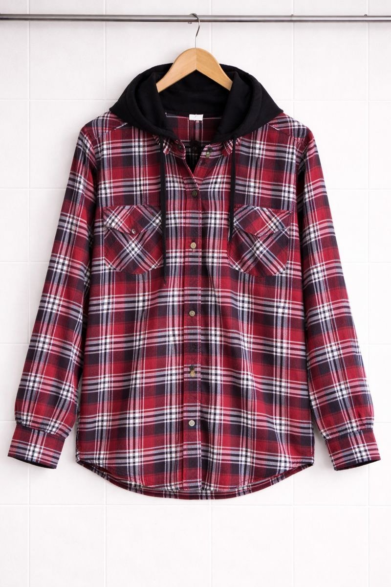 Red Check Hooded Shirt