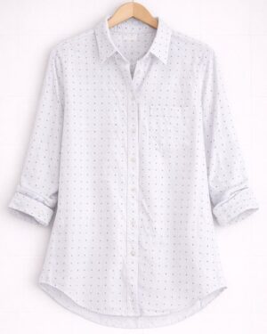 White Micro Print Button-Down Shirt