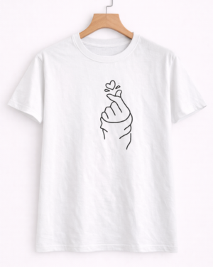 Men’s White Half Sleeve Finger Heart Graphic T-Shirt