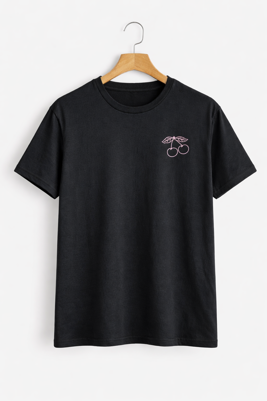 Black Half Sleeve T-Shirt with Cherry Embroidery