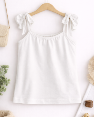 White Bow Strap Sleeveless Top