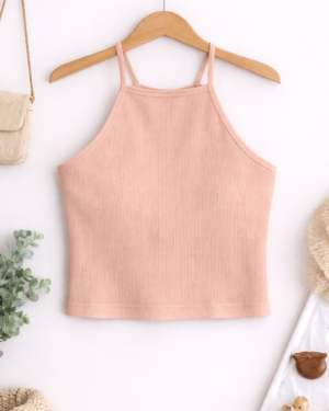Blush Ribbed Halter Neck Crop Top