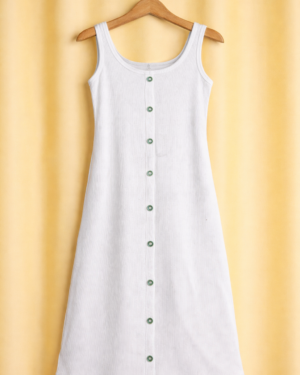 Women’s White Ribbed Button Front Dress