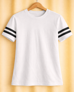 White Double Stripe Sleeve Cotton T-Shirt