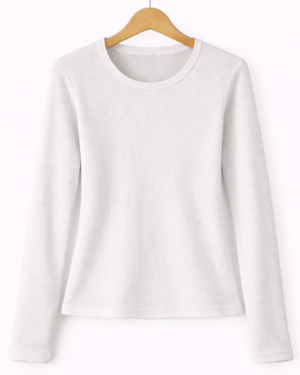 White Ribbed Full Sleeve Top