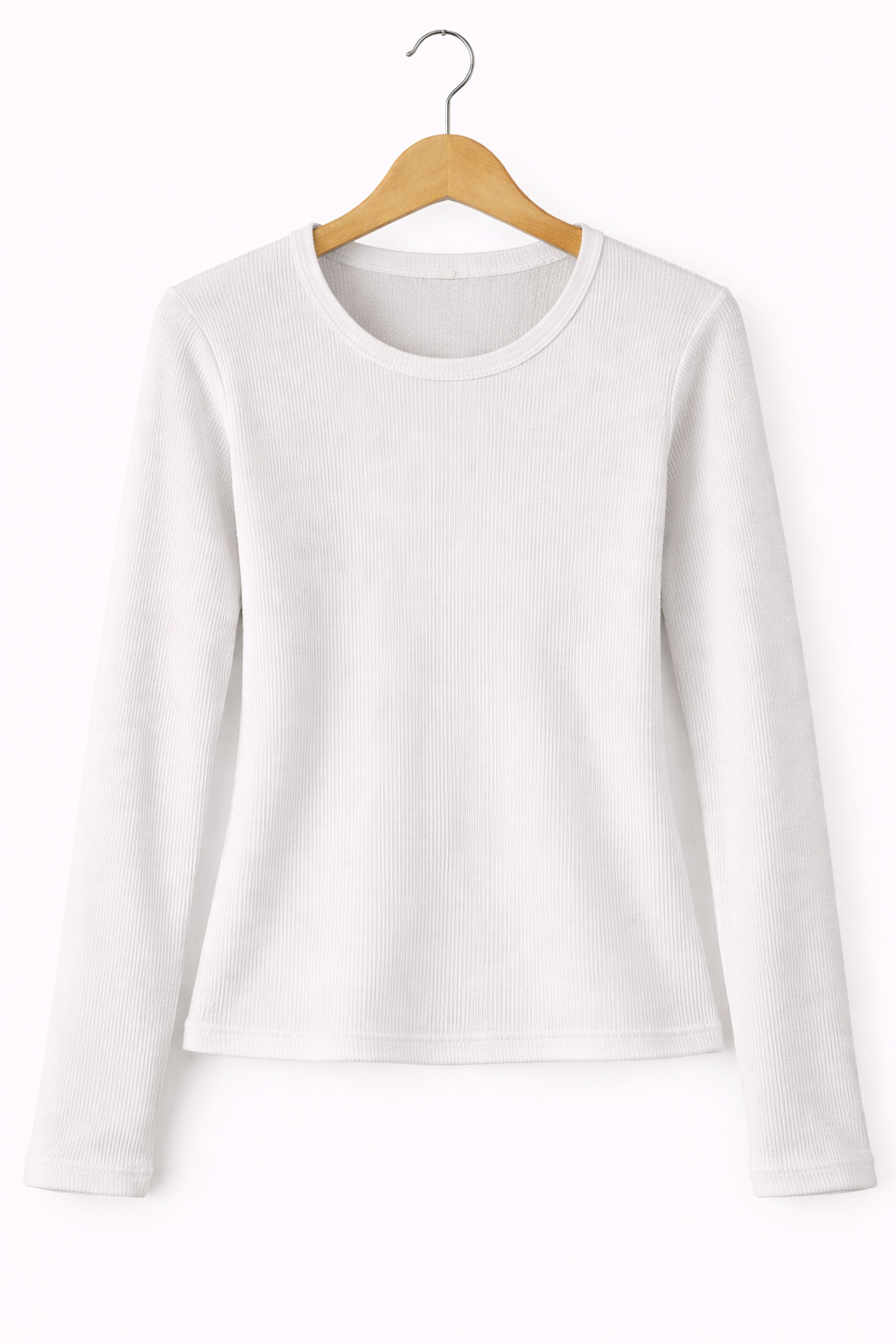 White Ribbed Full Sleeve Top