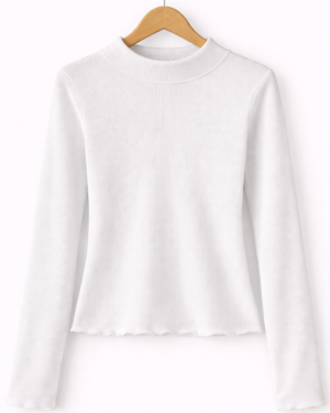 White Ribbed High-Neck Full Sleeve Top