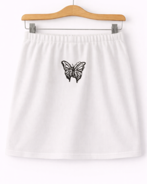 Butterfly Detail White Mini Skirt