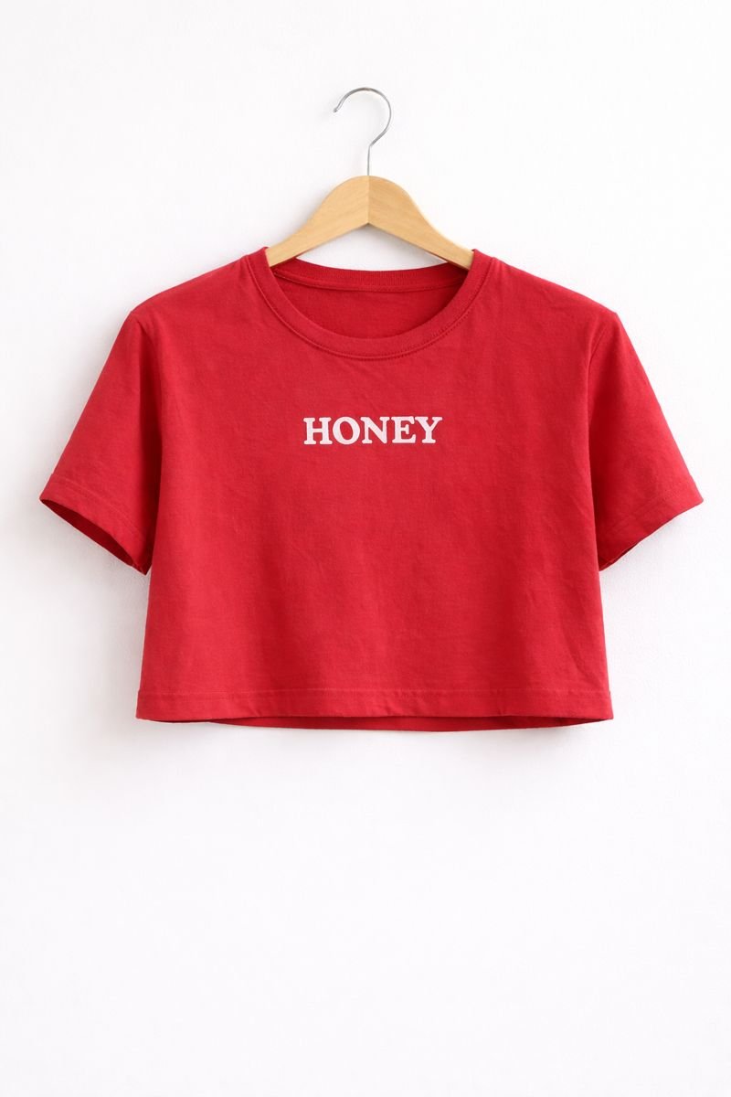 Honey Text Printed Crop Tee