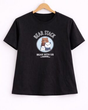 Cute Bear Crew Black Cotton Tee